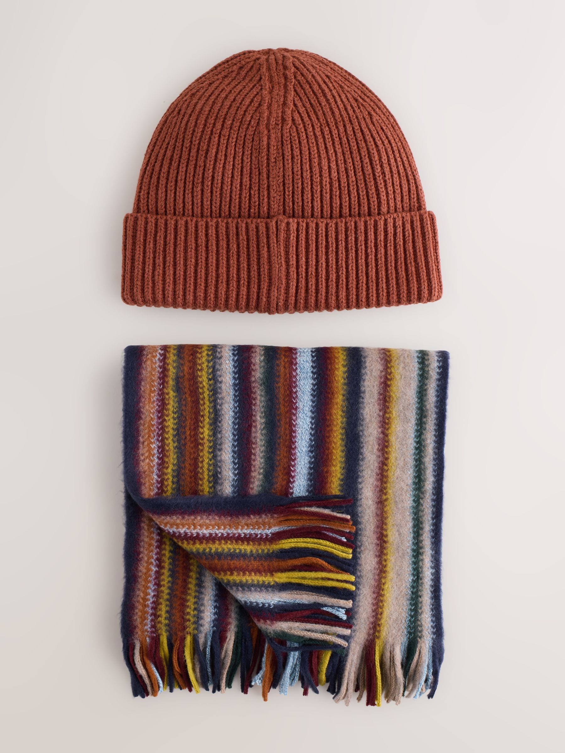 Oranje / meerkleurige strepen - Scarf And Beanie Matching Set