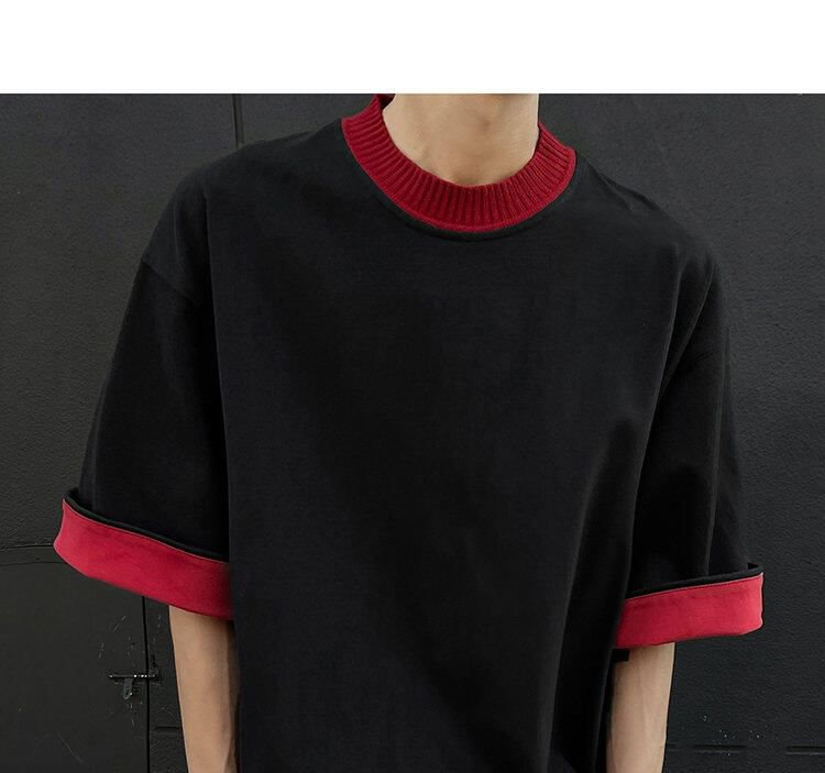 Freehop - T-shirt met korte mouwen, ronde hals en contrasterende bies
