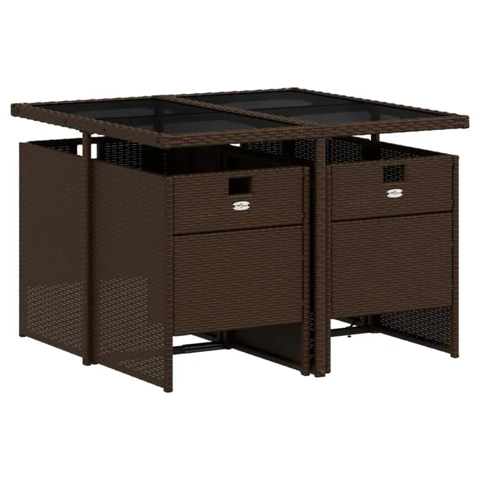 vidaXL - 5-delige Tuinset met wit kussens - Bruin - Poly rattan - 110x106 cm