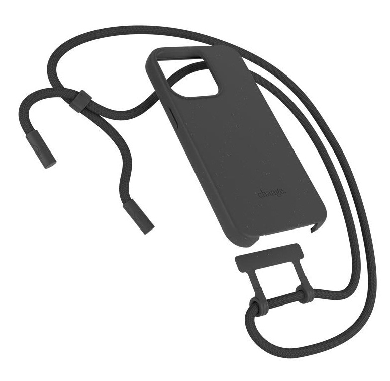 iPhone 13 Pro Max Necklace ChangeCase Antimikrobielle Schutzhülle Vegan Biologisch Abbaubar   Abnehmbare Handykette (CHA097) - Schwarz