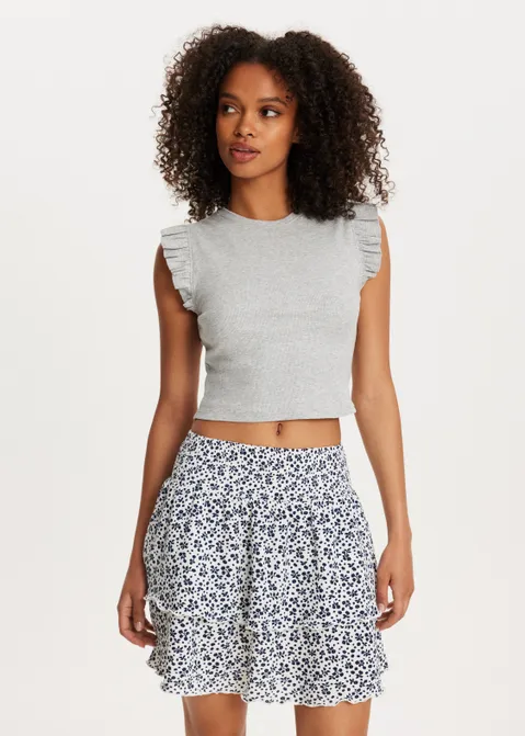 Geribde top met ruffles grijs (GRS.LME)