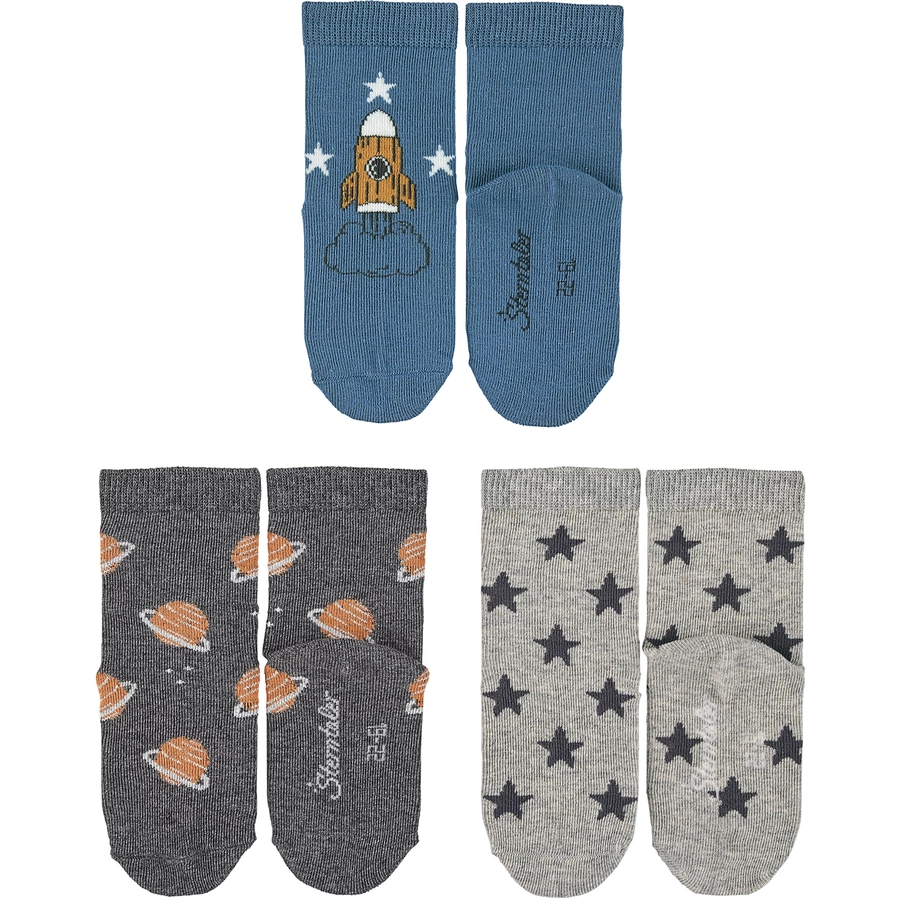 Sterntaler Baby-Söckchen 3er-Pack Weltraum mittelblau