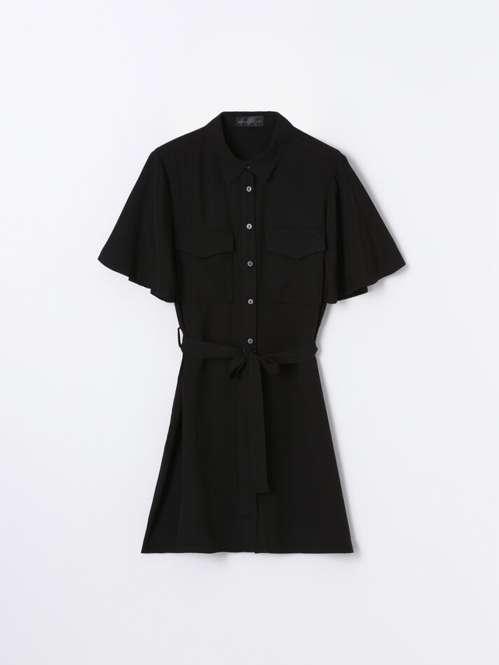 Vestido curto estilo camisa - Preto