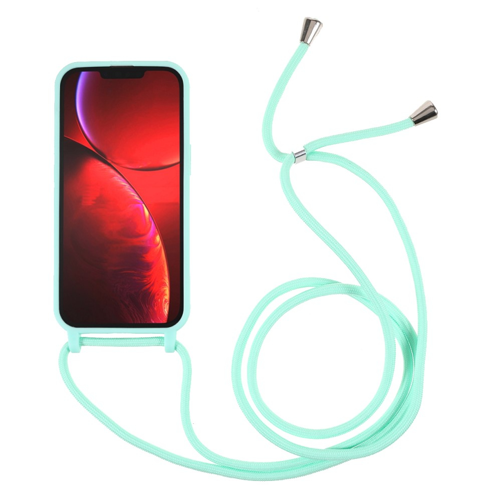 iPhone 13 Pro Necklace Gummi Case Hülle   Handykette (150cm) - Türkis / Silber