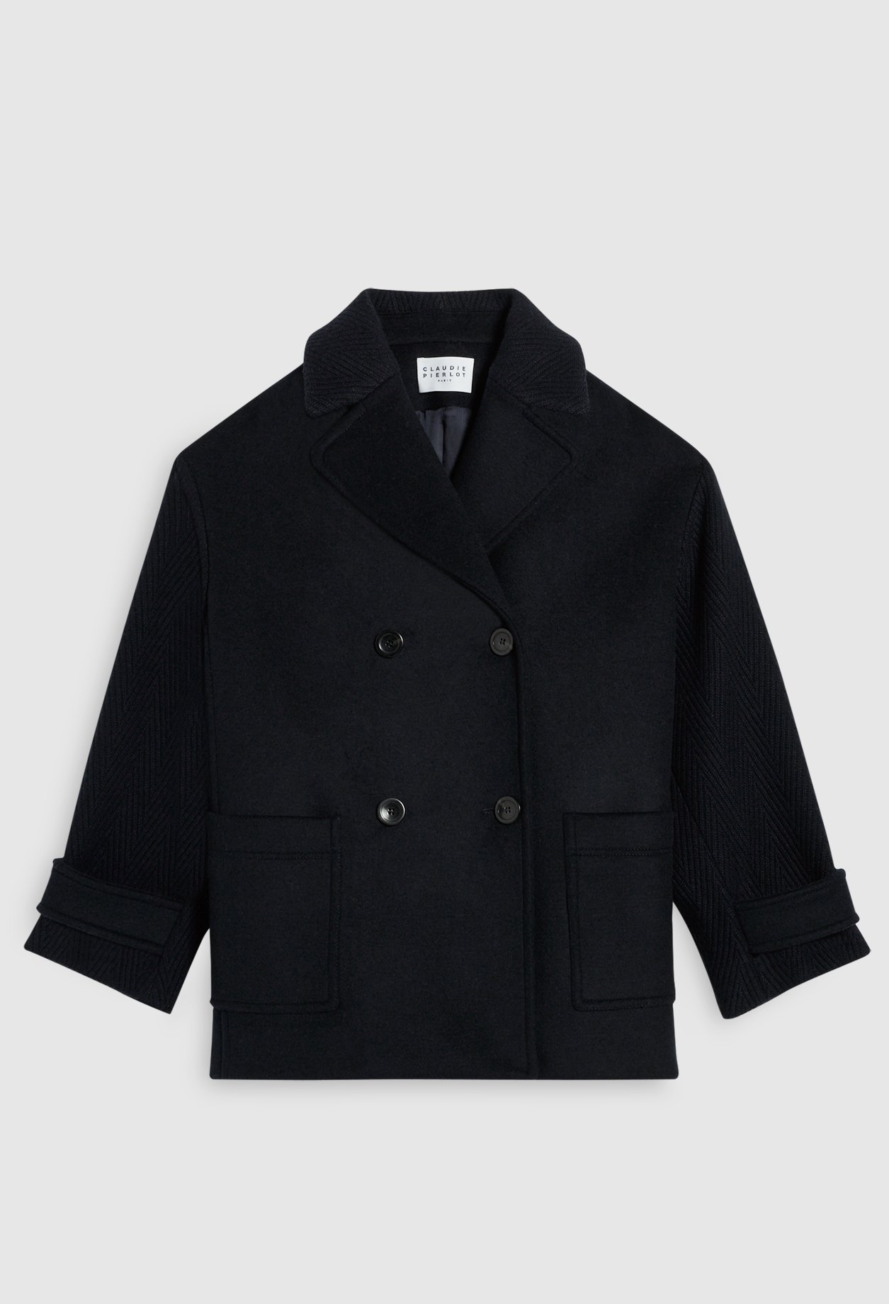 Manteau bi-mati&egrave;re en laine recyclee
