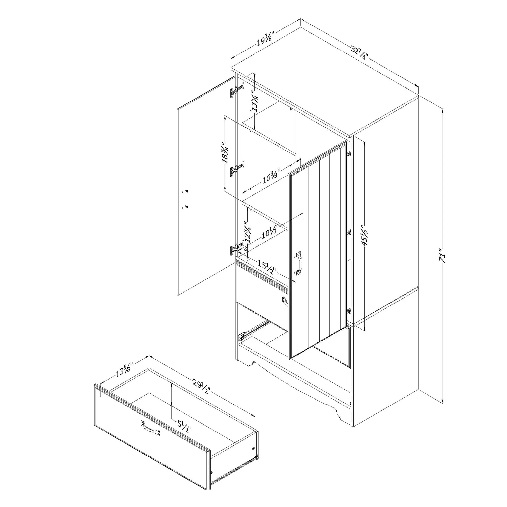 South Shore Armoire penderie - Farnel Blanc Solide