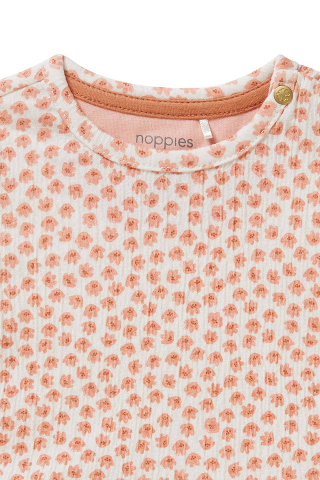 Noppies baby T-shirt met all over print en ruches oranje