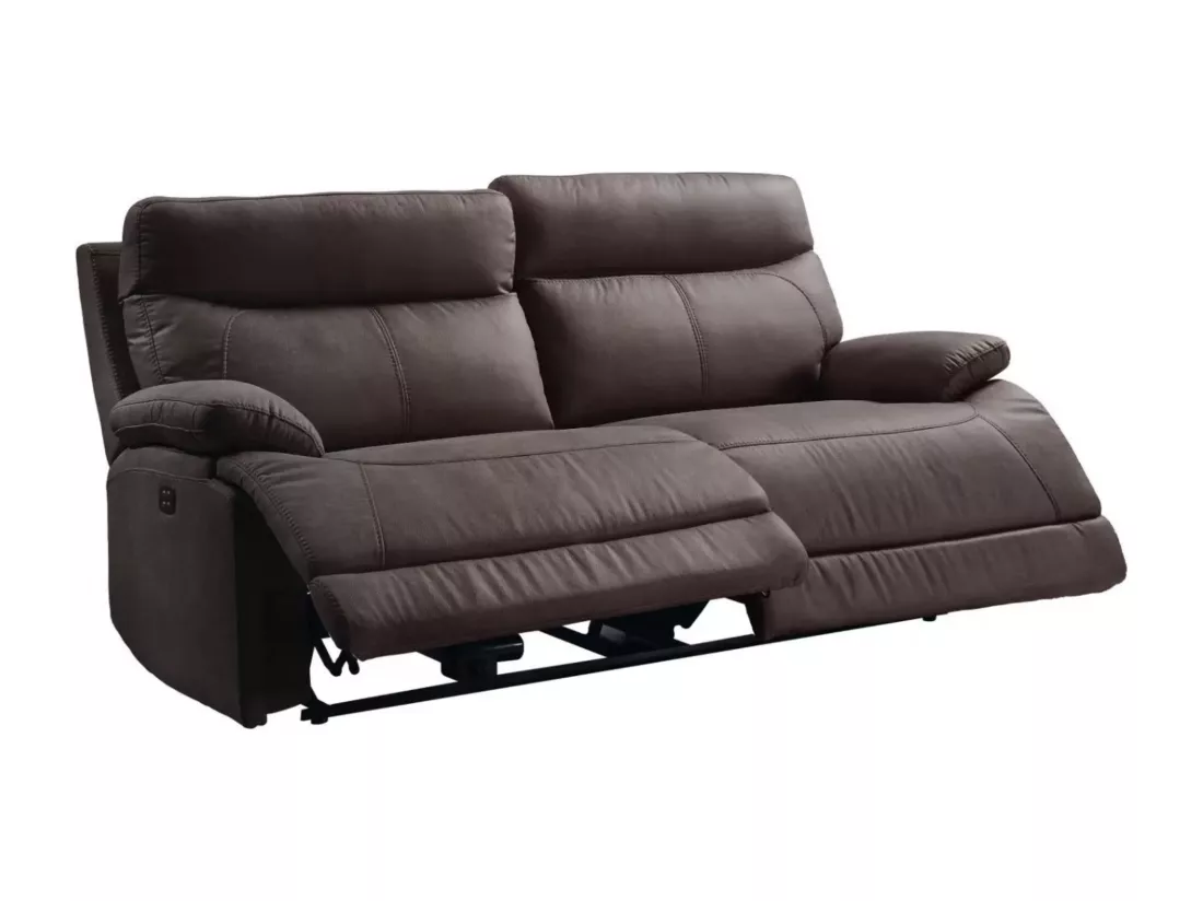 Canapé de relaxation électrique en microfibre Ducka-Couleur Marron-Système Electrique-3 places