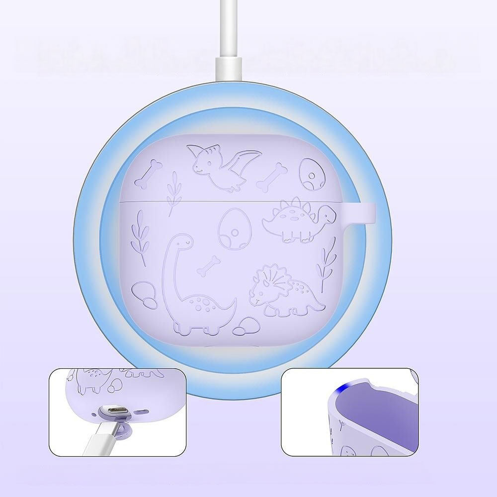 AirPods 4 Gummi Schutzhülle Dinosaurier Design Abdeckung mit Karabinerhaken - Petrol