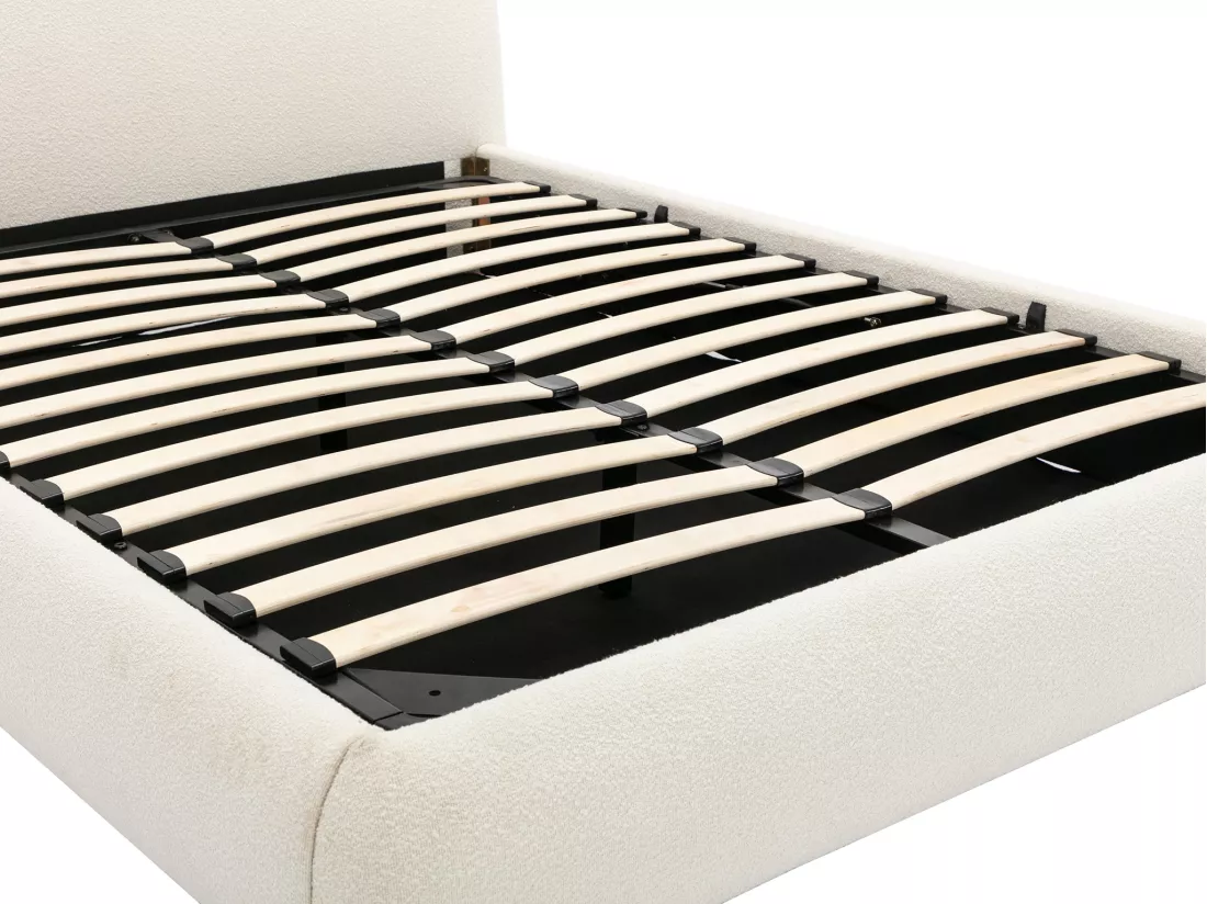 Lit coffre 160 x 200 cm - Tissu bouclette - Blanc - VANARI