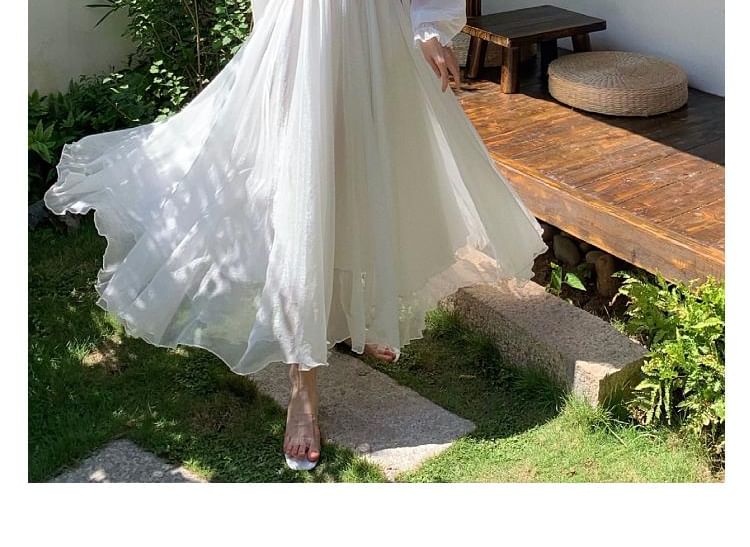 JIYON - Lange mouwen off-shoulder maxi-A-lijnjurk met ruches en ruches