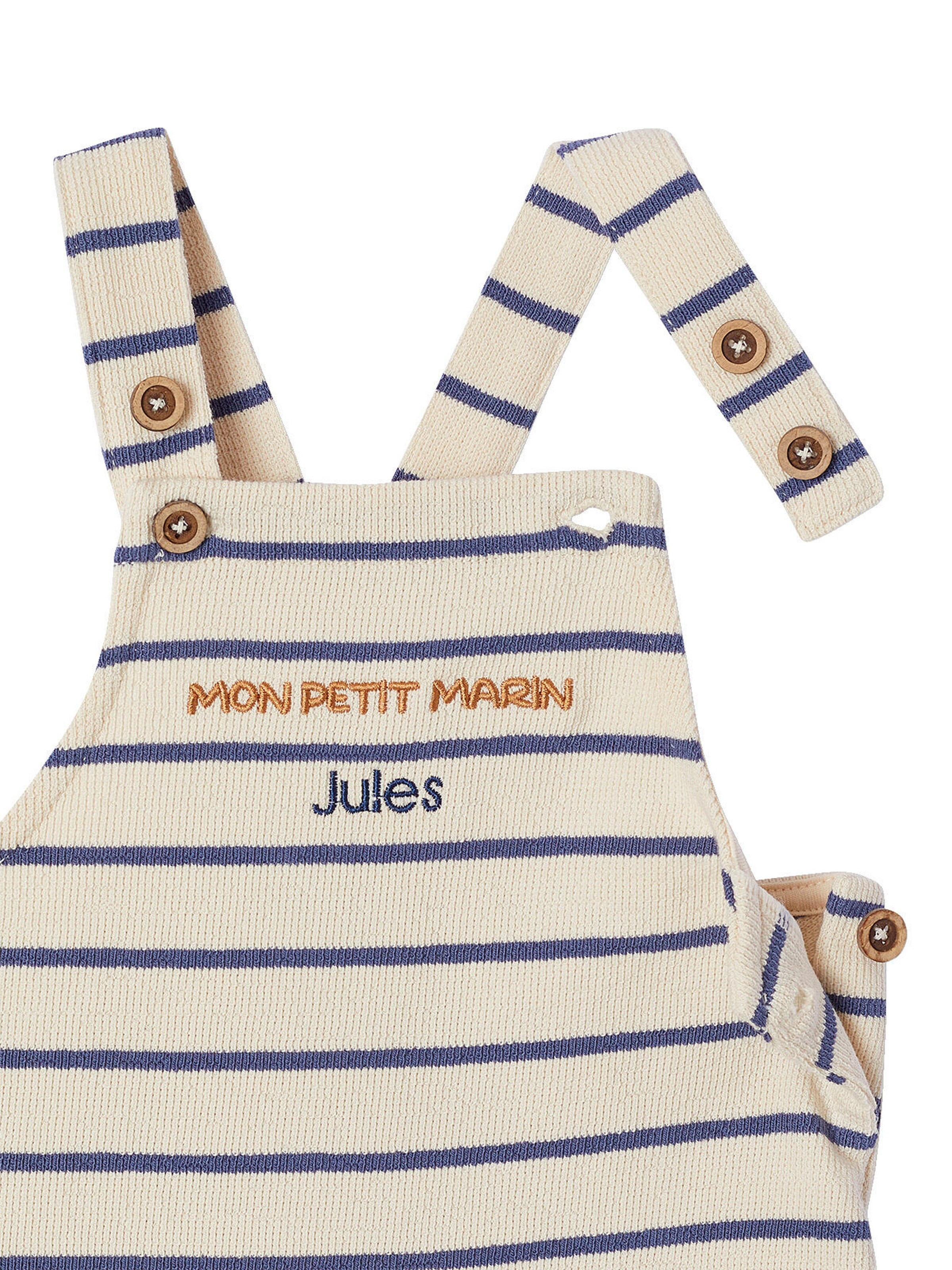 Vertbaudet Baby Geschenk-Set: T-Shirt, Latzshorts & Schmusetuch blau gestreift