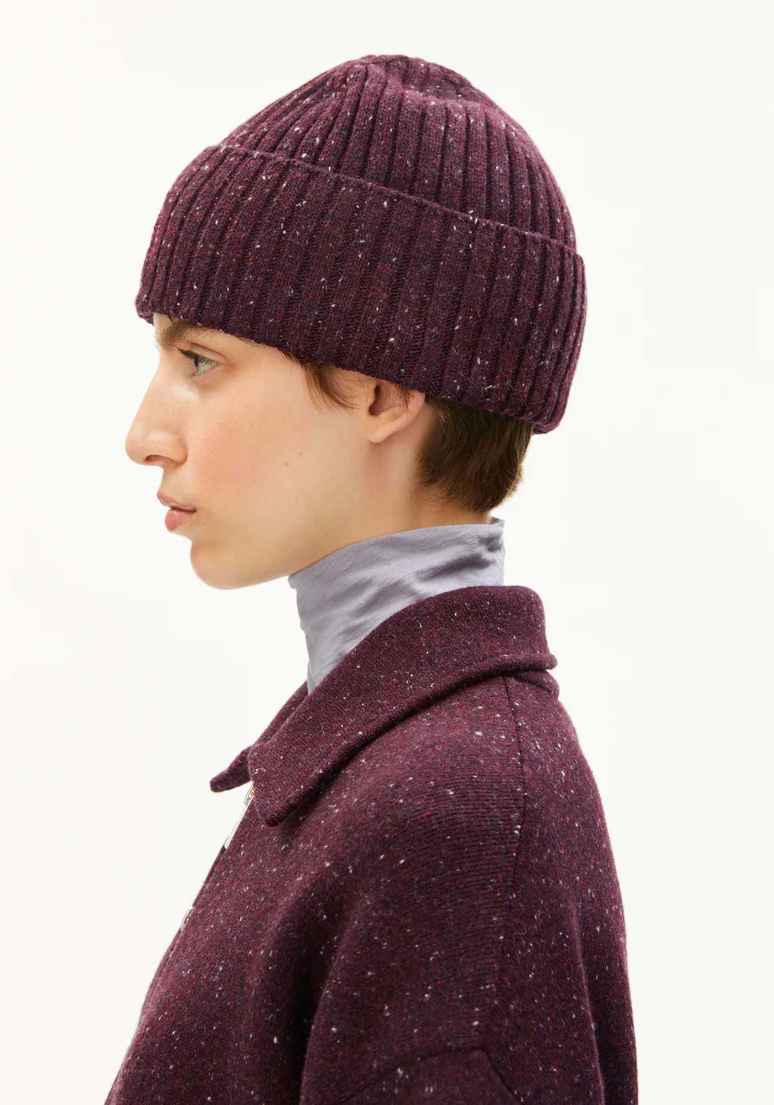Armedangels Beanie Taaleen Tweed Dark Cranberry