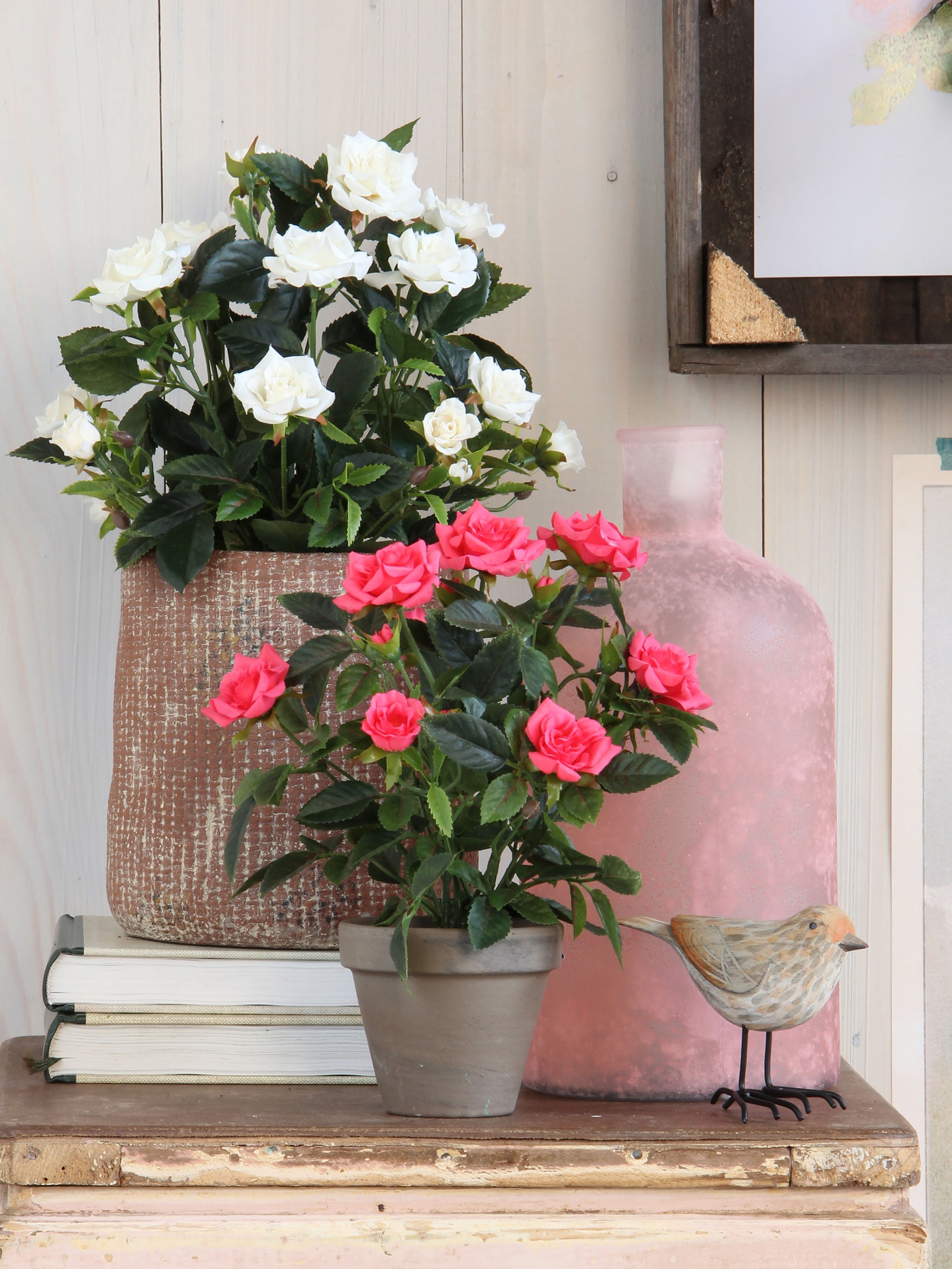 Mica decorations - rosier artificielle blanches en pot h33