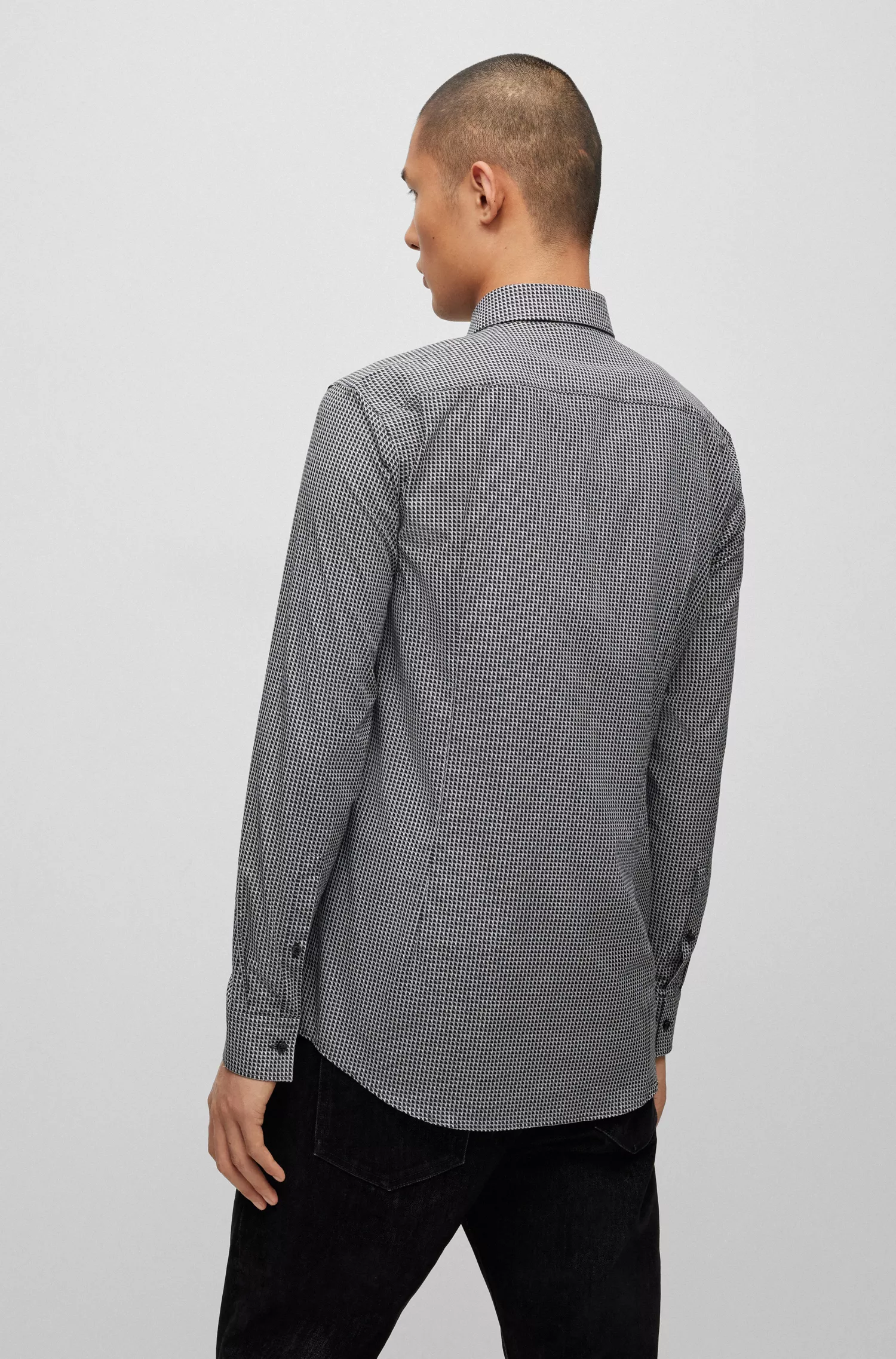 Camisa HUGO vermelha, corte slim, em lona de algodão estampada.