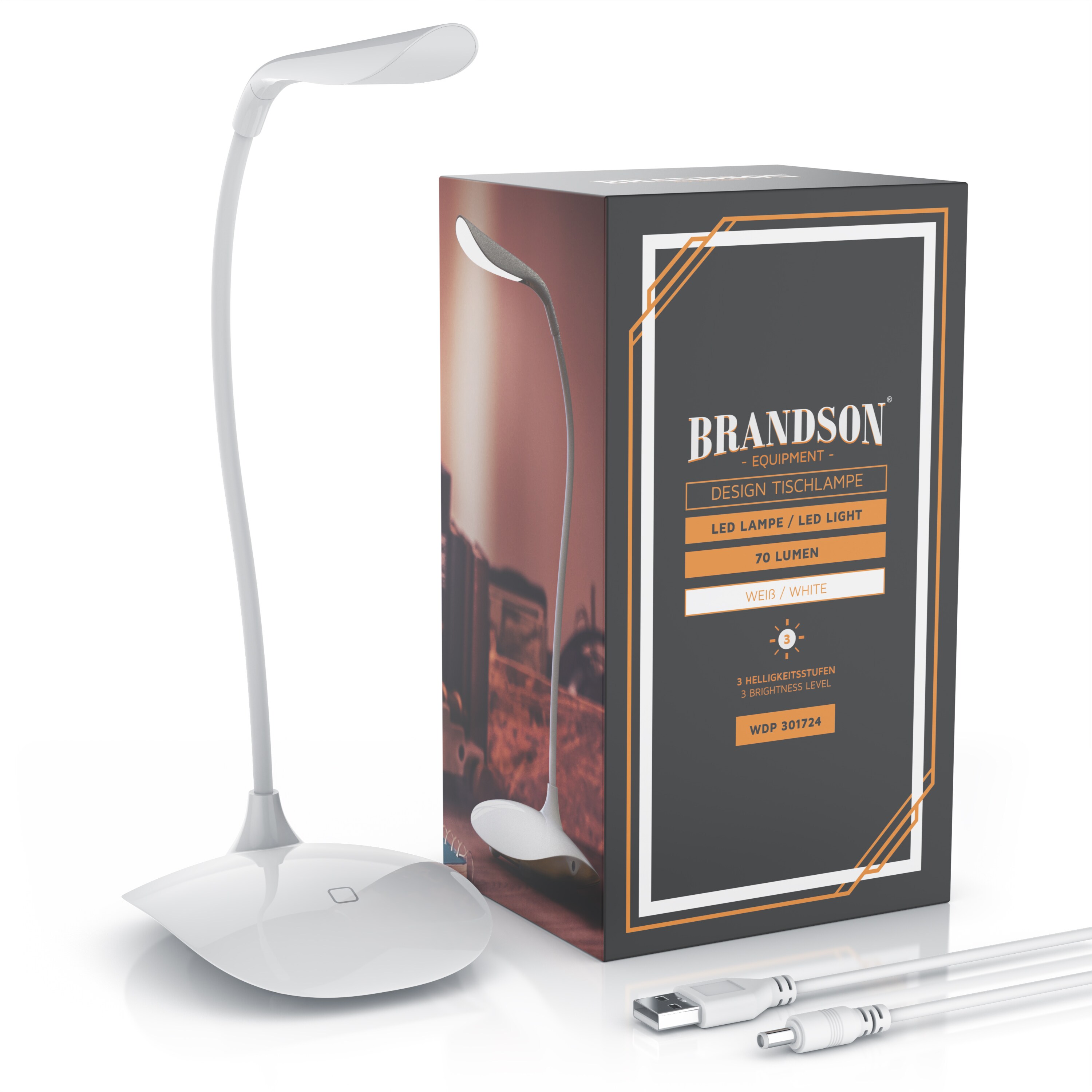 Brandson Schreibtischlampe, warmweiß, LED, Stromsparend, 3 Helligkeitsstufen, Batteriebetrieb, Lampe weiß