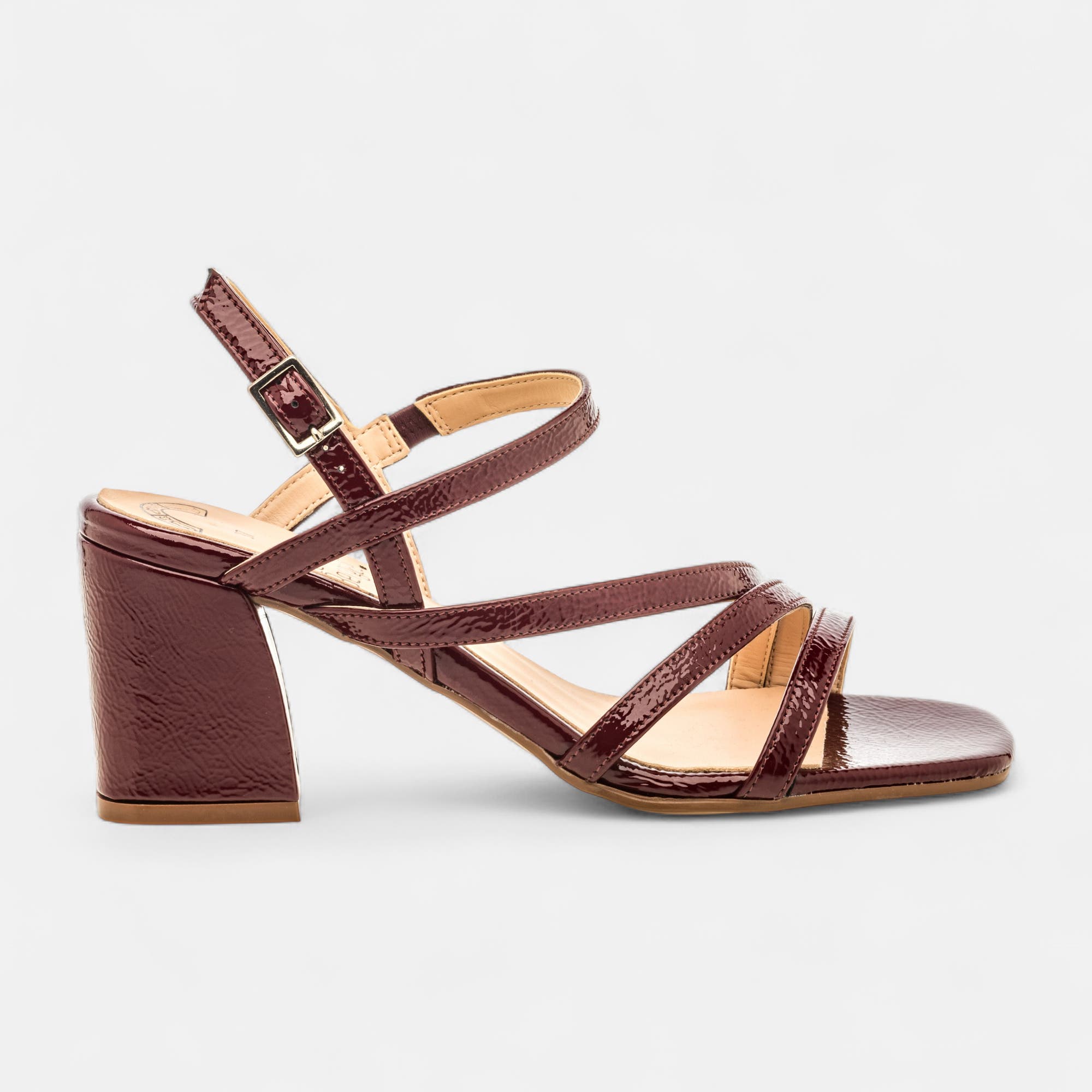 Nu-pieds à talon Femme en cuir bordeaux
