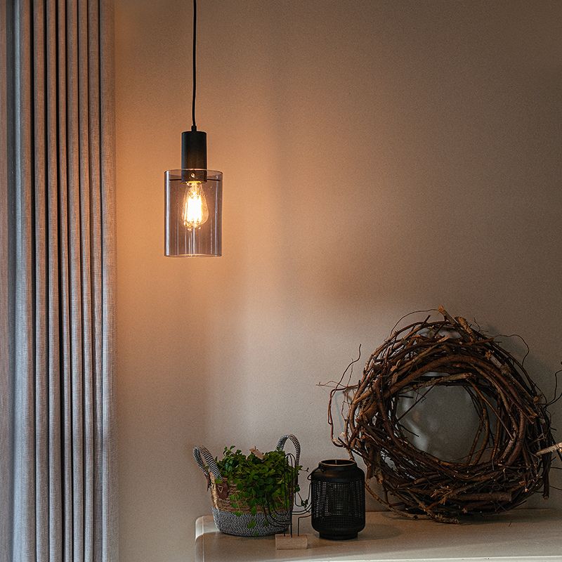 Vintage hanglamp zwart met smoke glas - Vidra