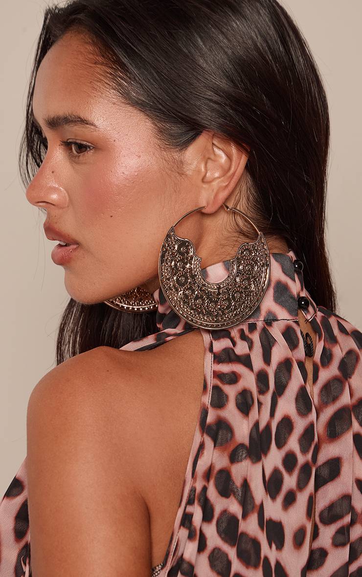 Doré Boucles D'oreilles Créoles Texturées Oversize