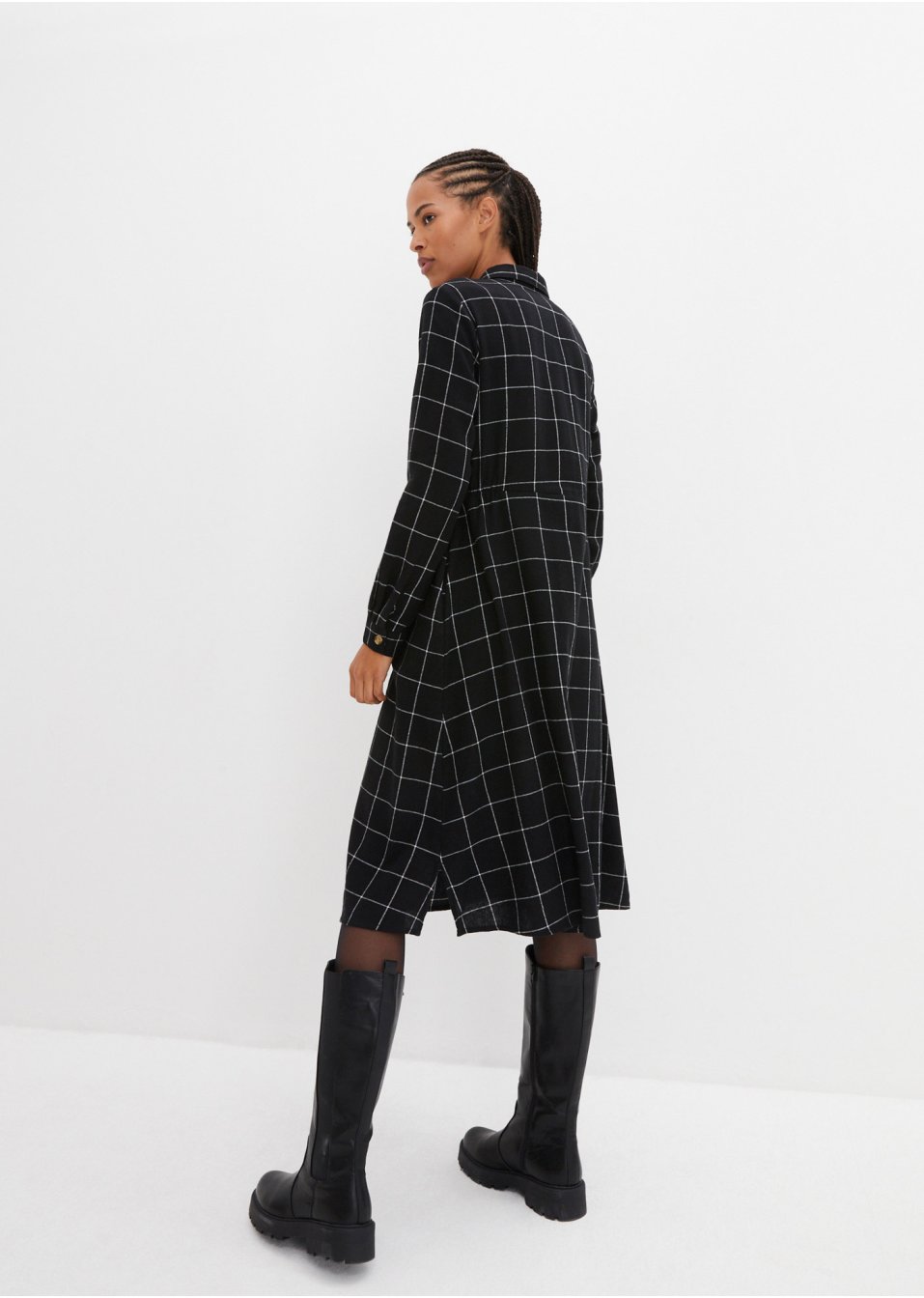 Robe-chemise en flanelle longueur midi, à carreaux