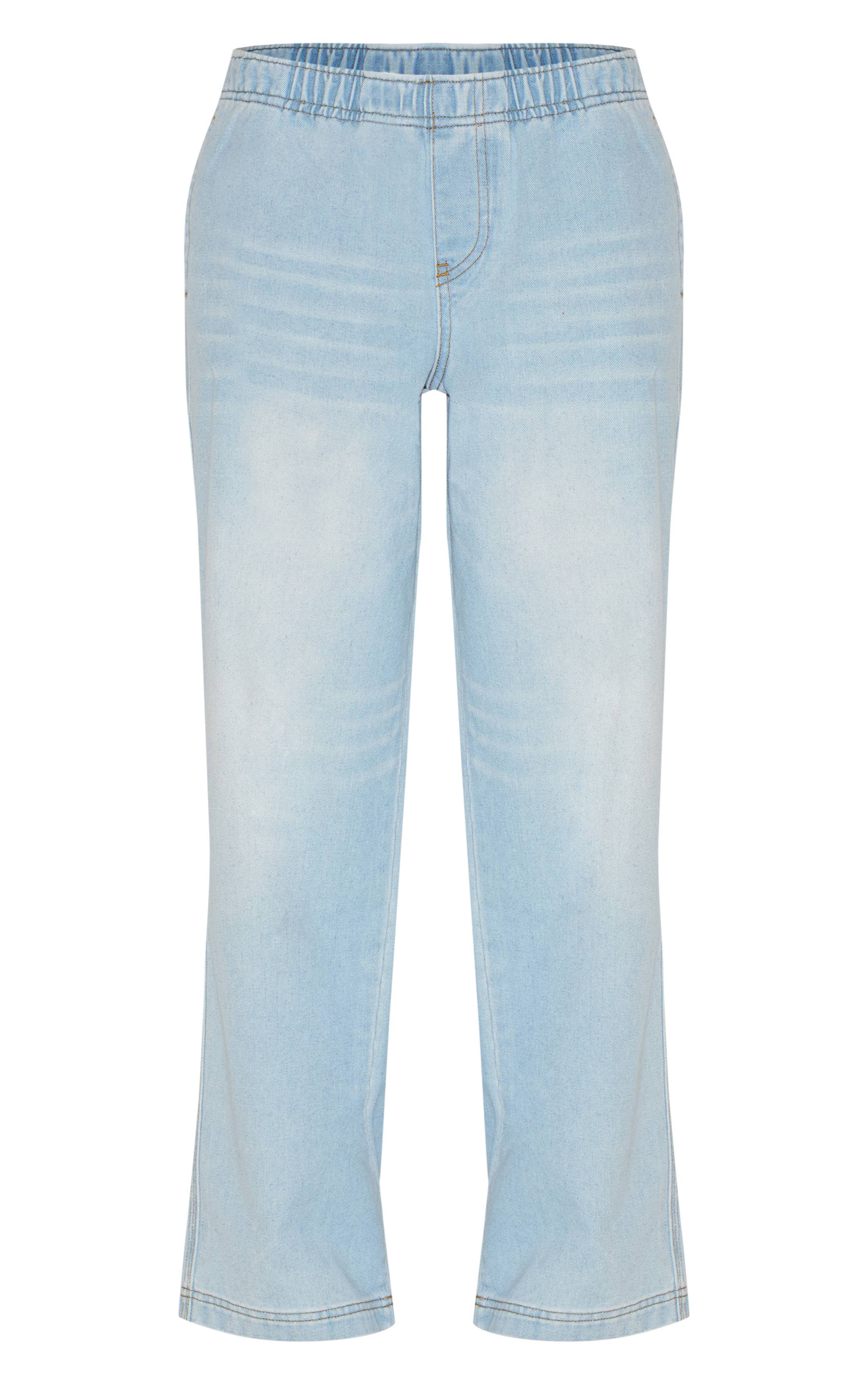Light Blue Wash Jean Jambe Large À Taille Élastiquée