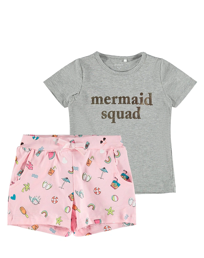 T-Shirt NMFZOFIA mit Shorts in grey melange/rosa