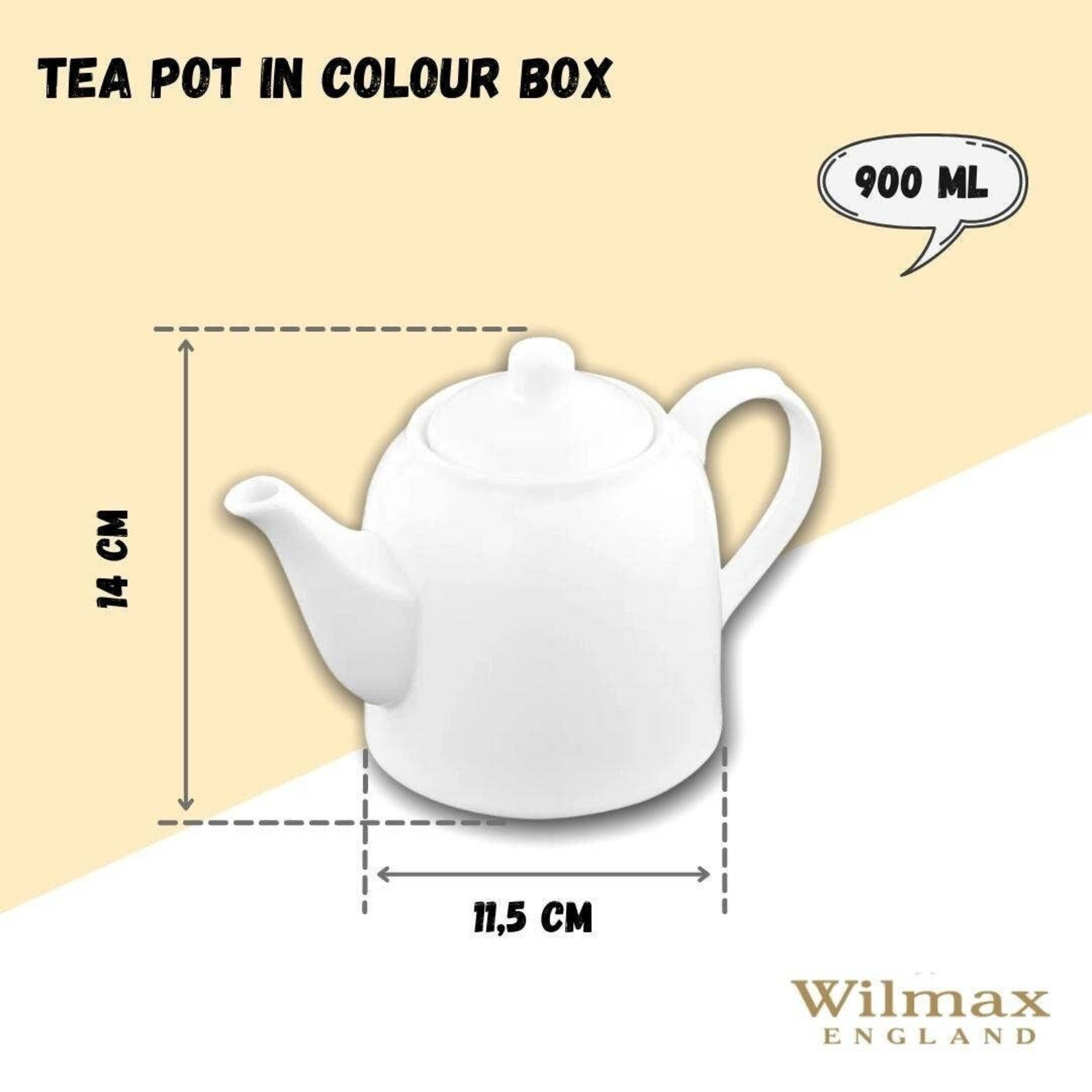 Weiße Teekanne aus Feinporzellan in Farbbox – 900 ml, hochwertiges Porzellan