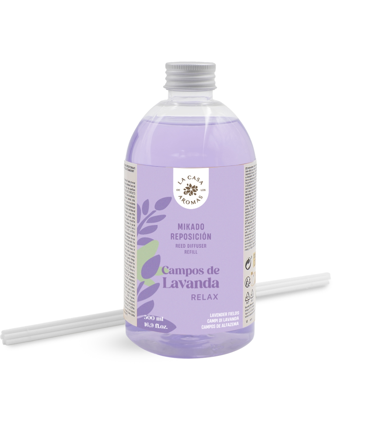 La Casa de los Aromas - Refil de ambientador Mikado 500ml - Campos de Lavanda