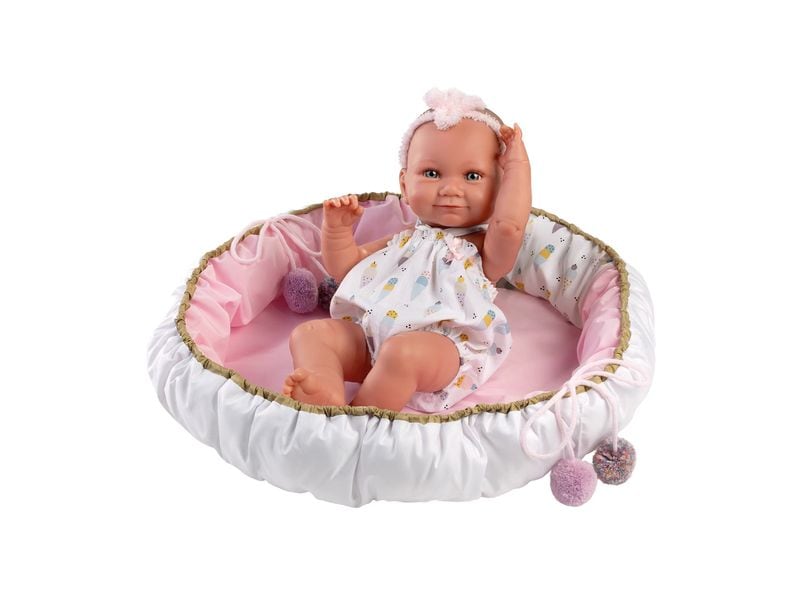 Llorens Babypuppe Nica im Kuschelnest 40 cm New Born Puppe mit weichem Stoffkörper