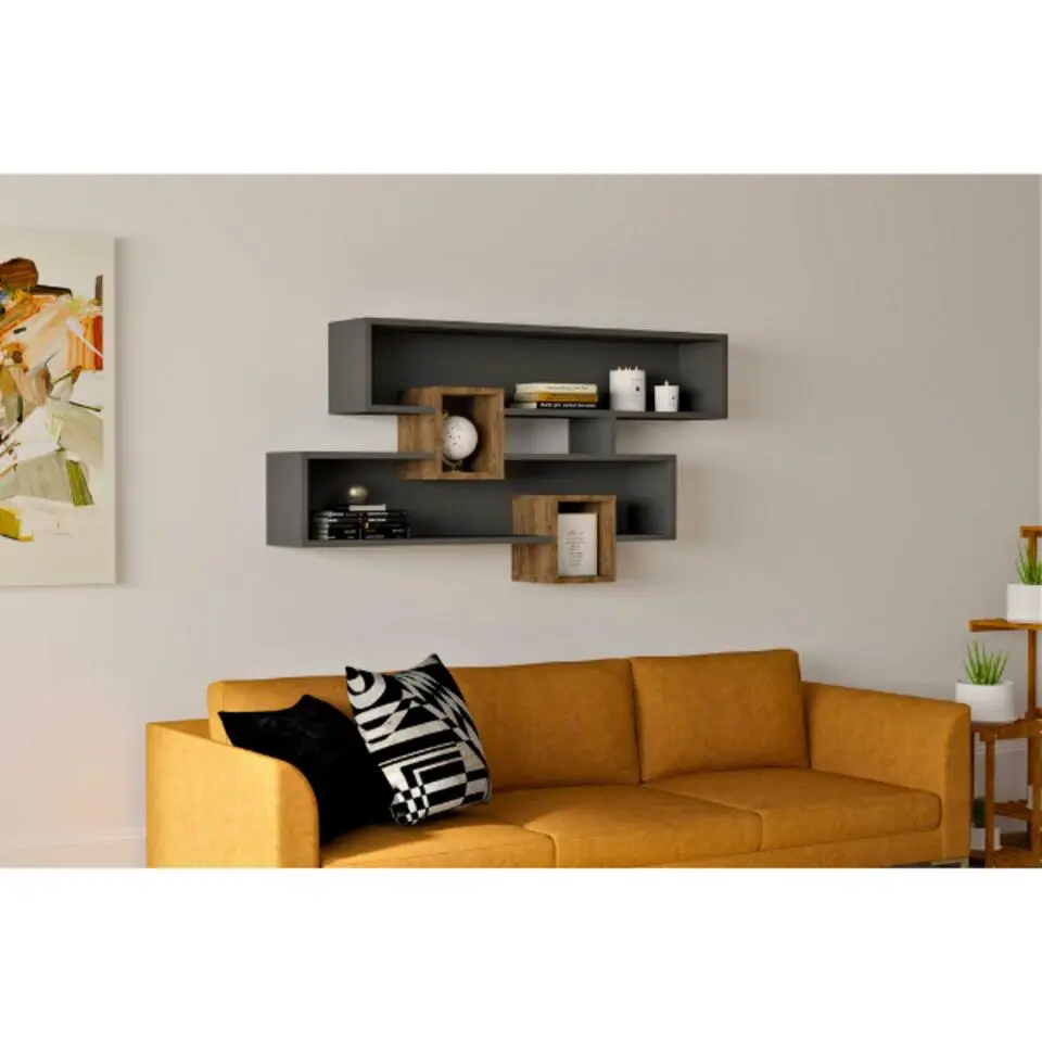 Wandplank Georgina-antraciet/walnoot
