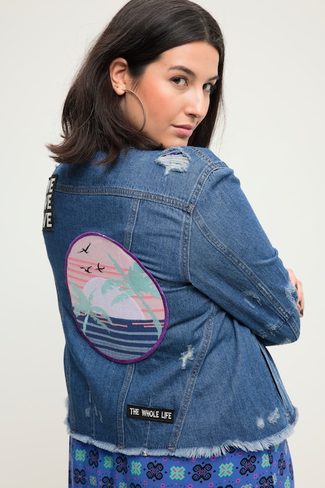 Jeansjacke, Regular Fit, Destroy-Effekte, Patches, Rundhals, Langarm