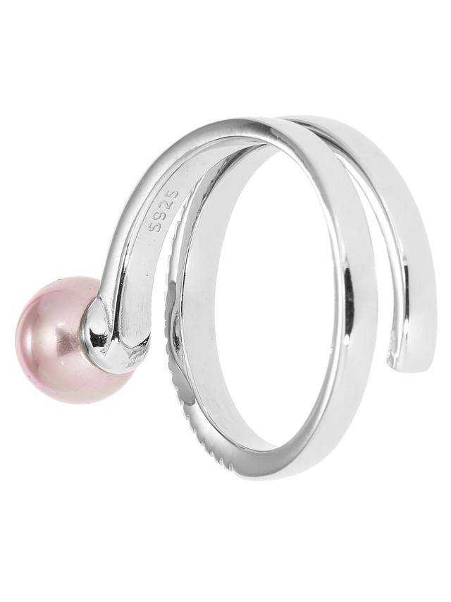 Wickel-Ring, Muschelkernperle, Zirkonia, Silber 925 rhodiniert