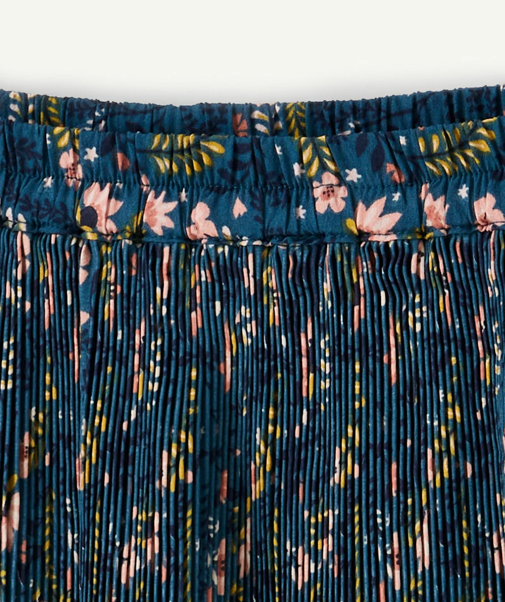 JUPE COURTE FILLE EN FIBRES RECYCLÉES PLISSÉE ET IMPRIMÉE FLEURIE