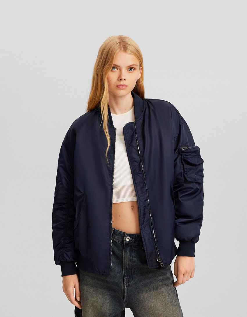 Jaqueta puffer estilo bomber em mistura de nylon
