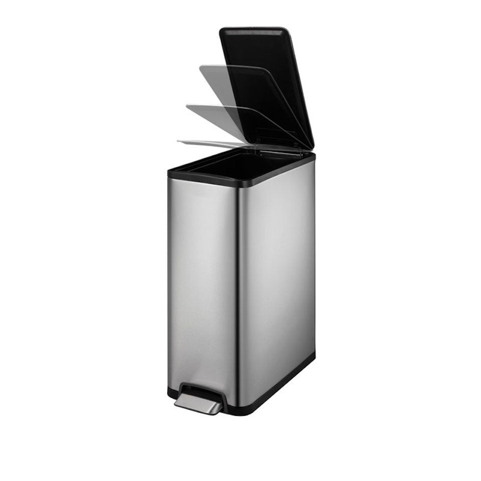 PROREGAL Stijlvolle pedaalemmer van mat roestvrij staal, 45 liter, HxBxD 66,1 x 27,6 x 53,3 cm, zilver