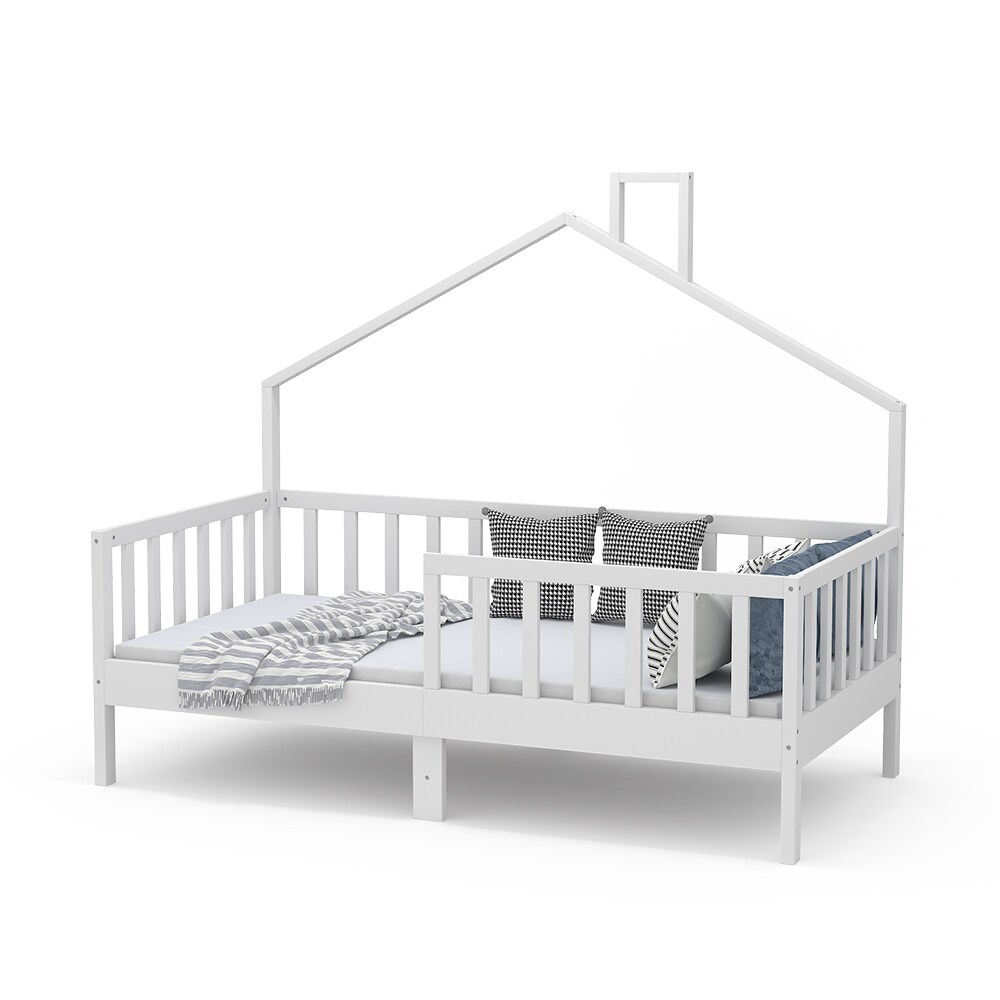 Vicco Hausbett Kinderbett Justus Weiß 80 x 160 cm mit Matratze modern