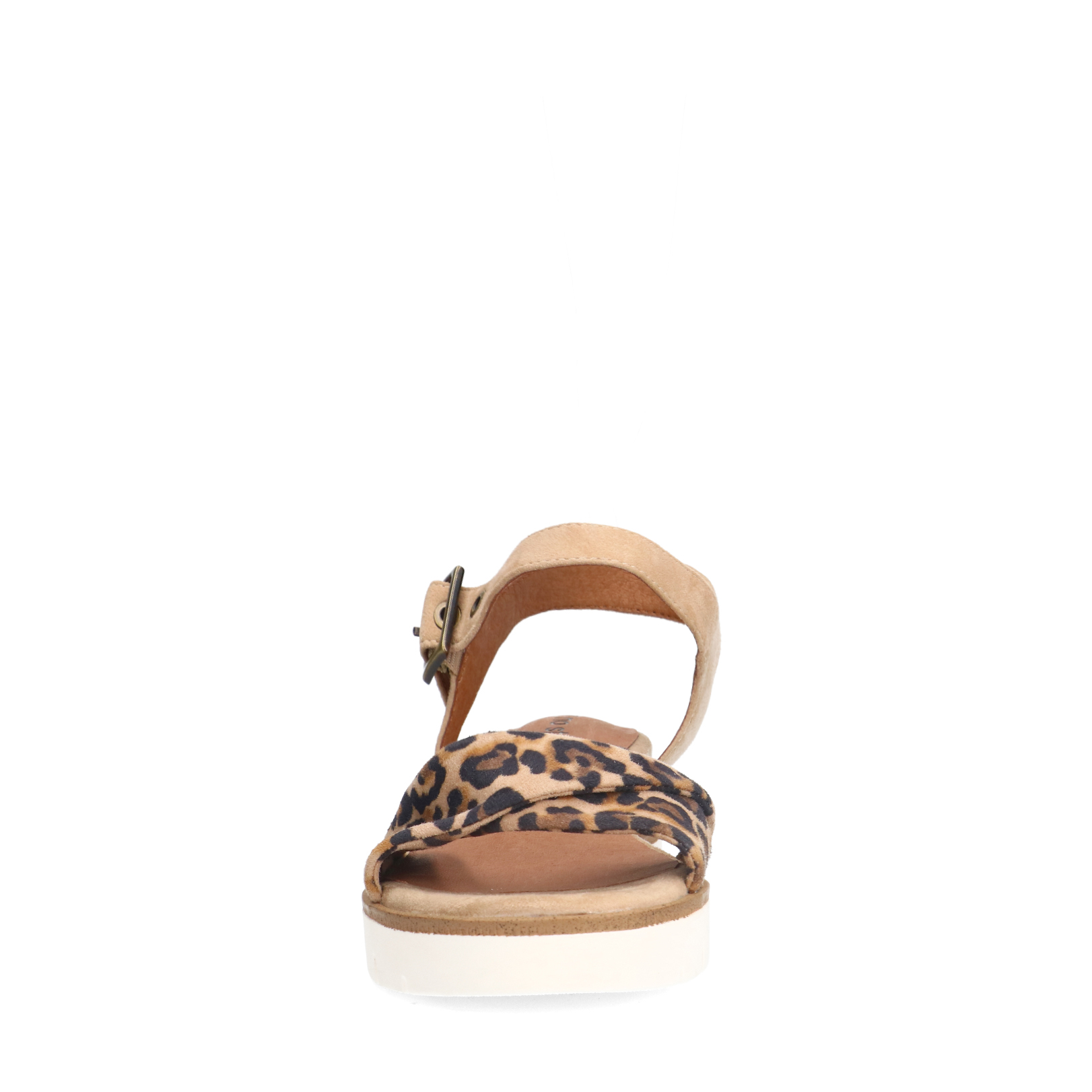 Beige suède sandalen met leopard details