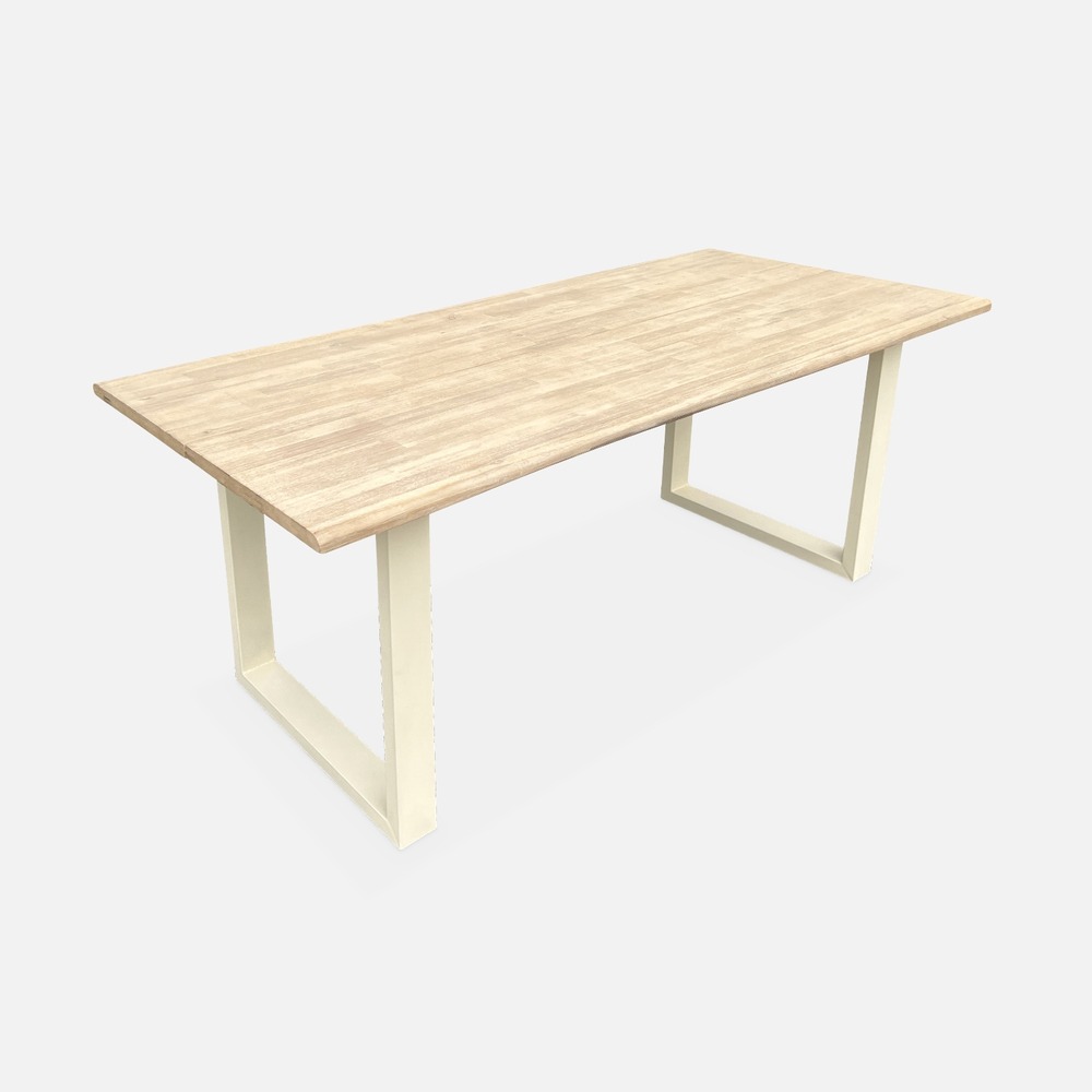 Table intérieur / extérieur en bois 180cm. 6 places. Bois d'acacia et structure en acier ivoire
