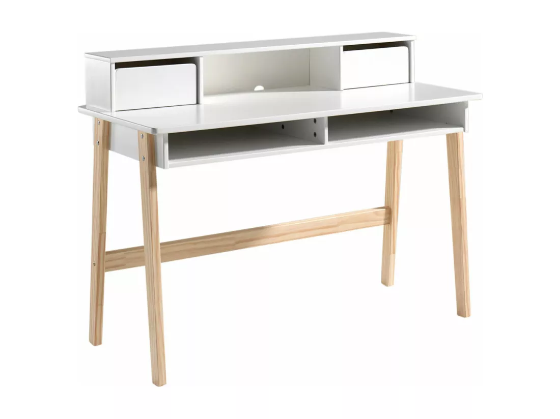 BODHI WHITE - Lit 90x200cm + Chevet + Armoire 2P + Bureau