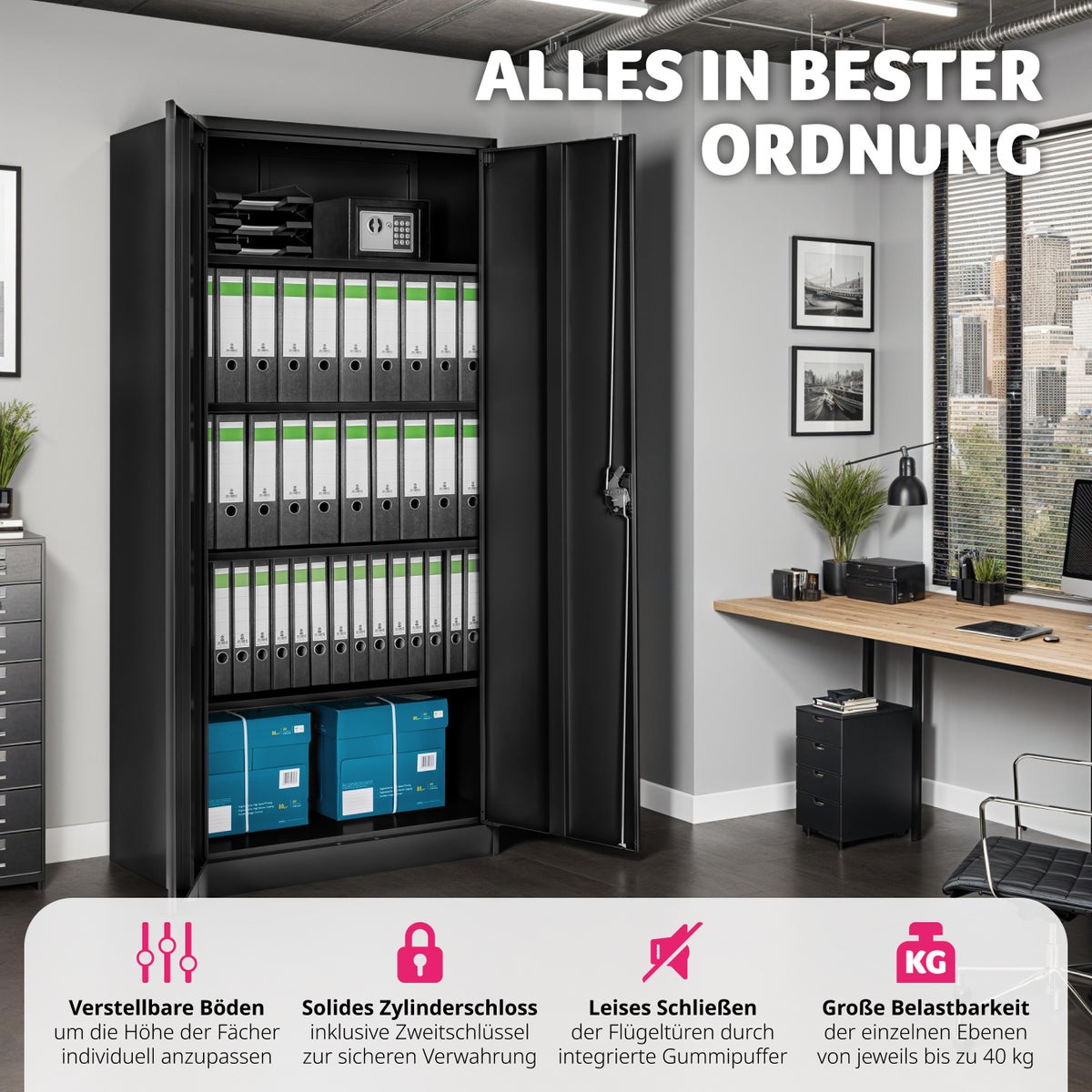 tectake archiefkast van gepoedercoat staal, 180 x 90 x 40 cm