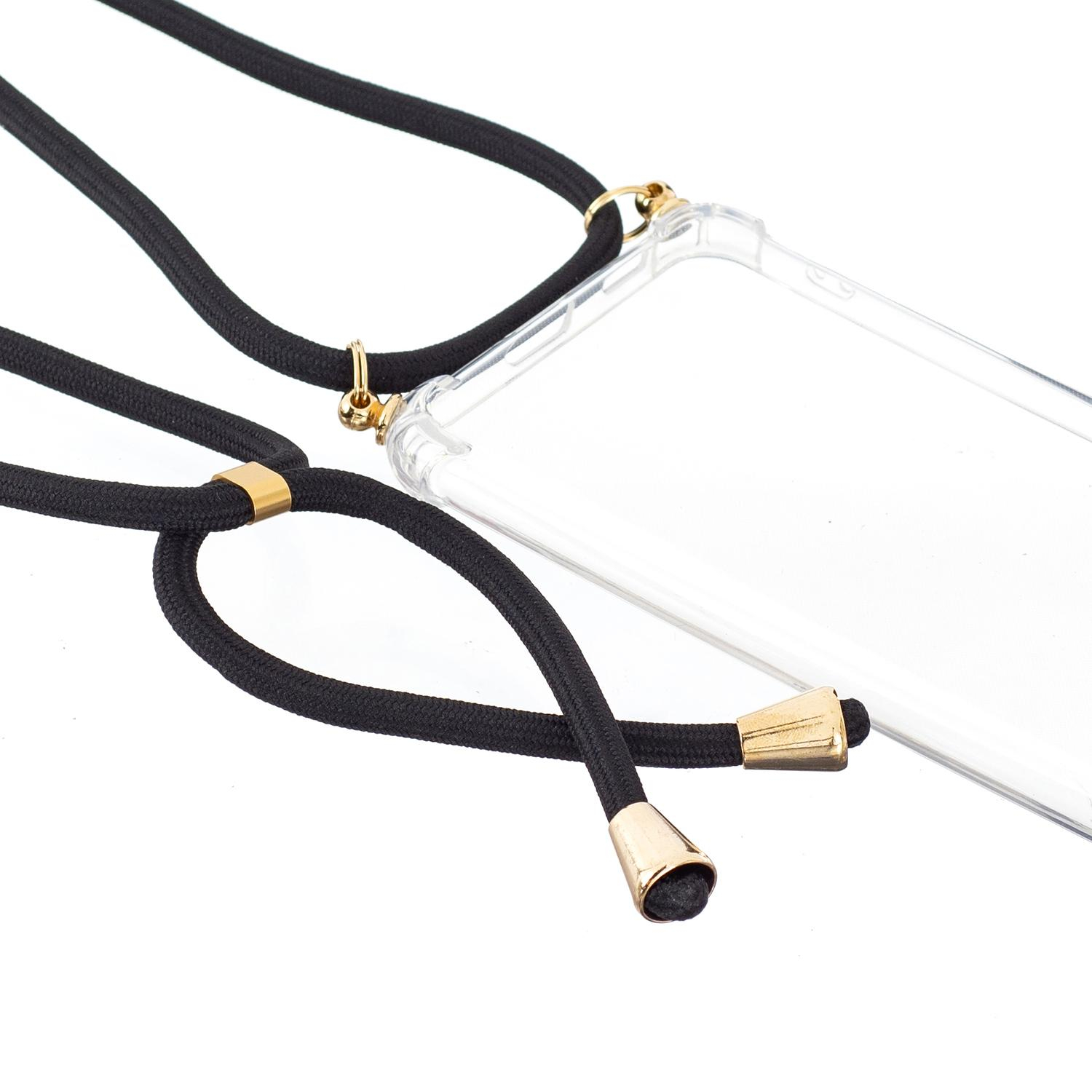 Samsung Galaxy S21 FE 5G Necklace Gummi Hülle Air Cushion Fallschutz   Handykette (150cm) - Schwarz / Gold