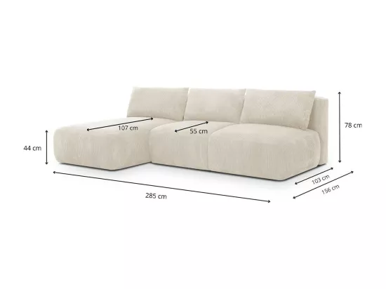 Canapé d'angle à gauche convertible 4 places avec coffre de rangement en velours côtelé beige - Jasper