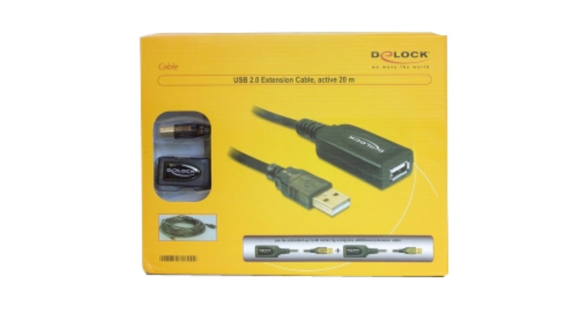 DeLOCKActieve USB 2.0 verlengkabel  (Zwart, 20 meter)