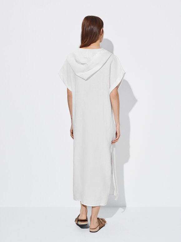 Vestido de linho com capuz - Branco