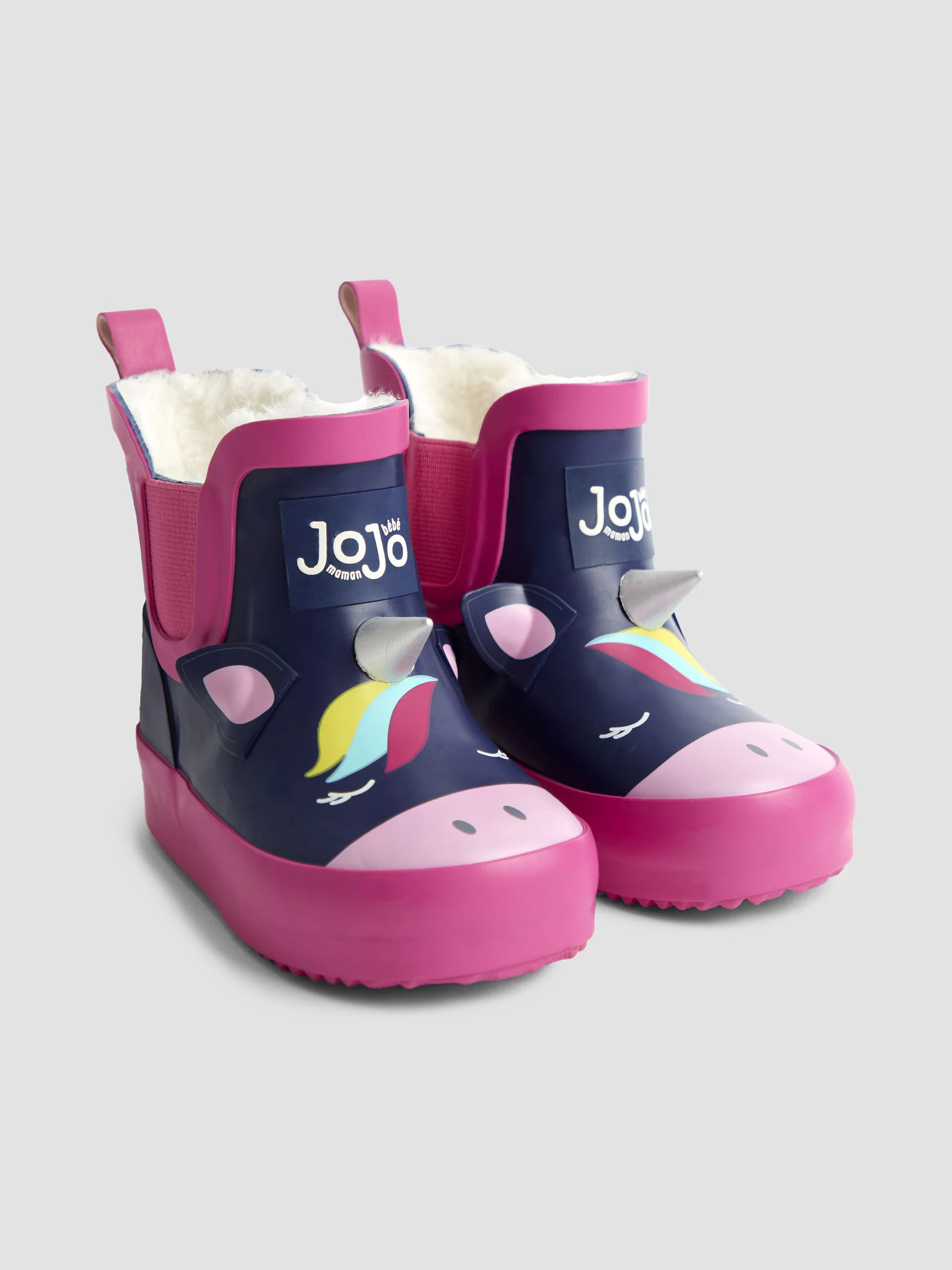 Marineblauw/roze eenhoorn - JoJo Maman Bébé Print Cosy Short Wellies