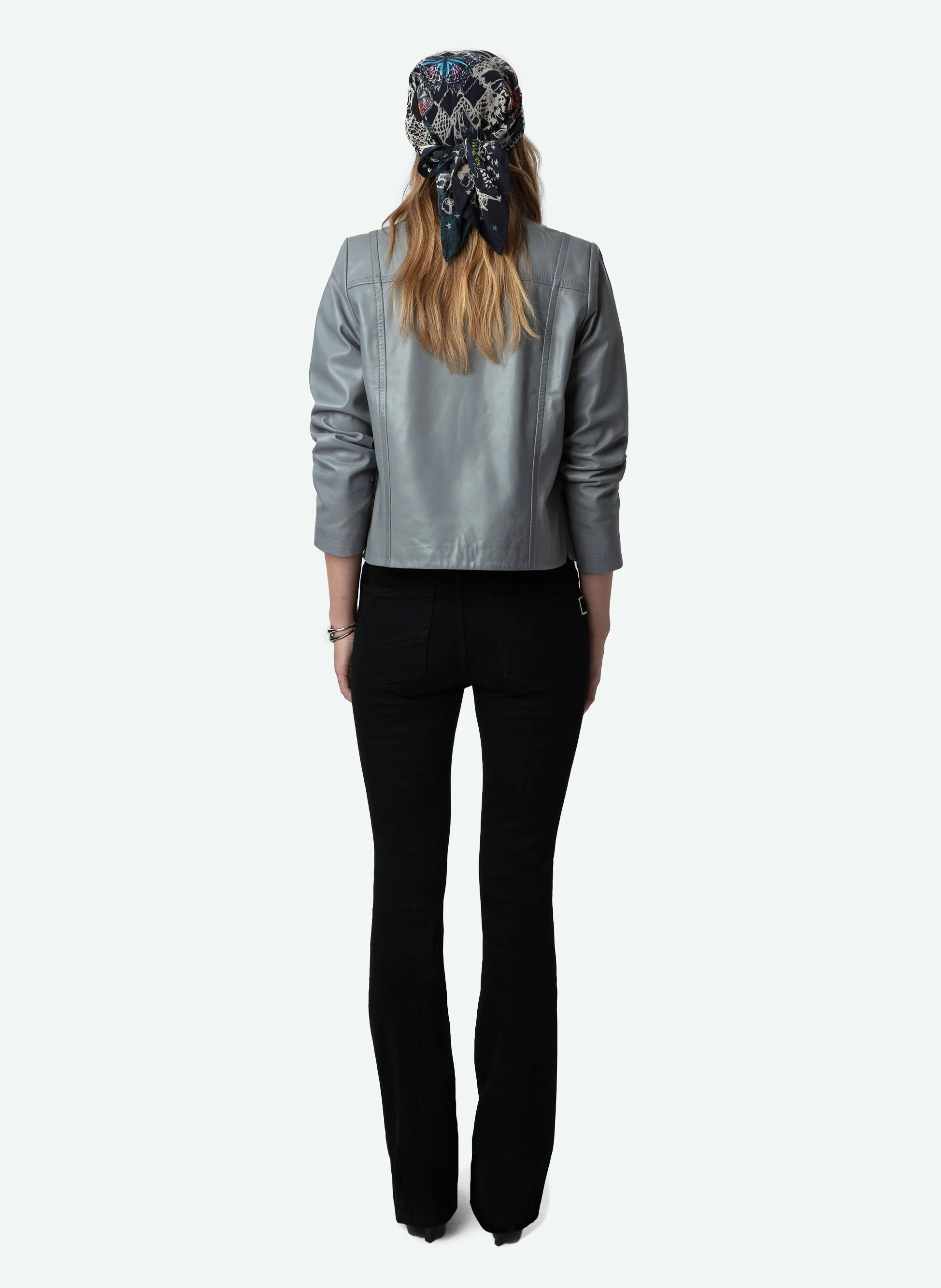 LITCHI - Veste courte en cuir lisse | Gris
