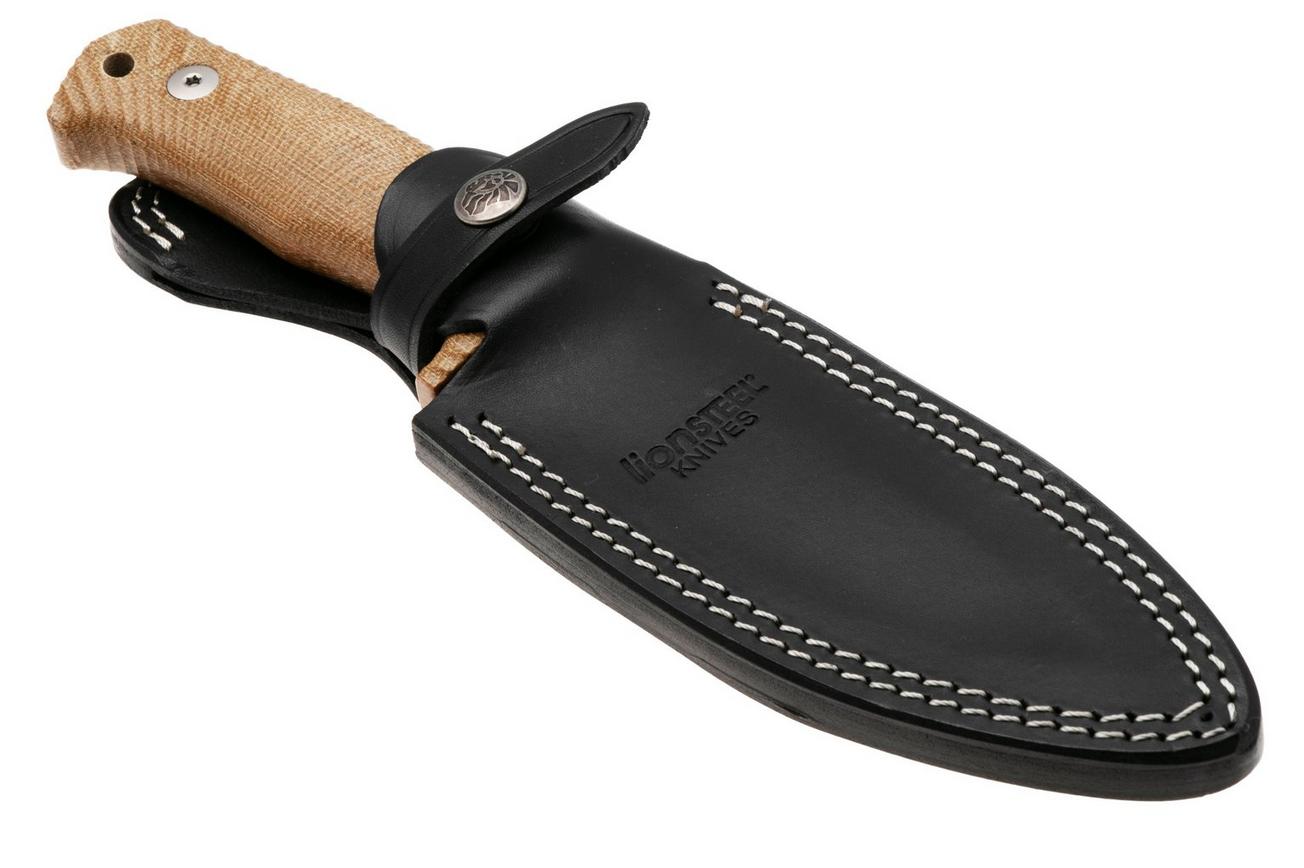 LionSteel T5-CVN Satin Niolox, Natural Canvas Micarta, vaststaand mes
