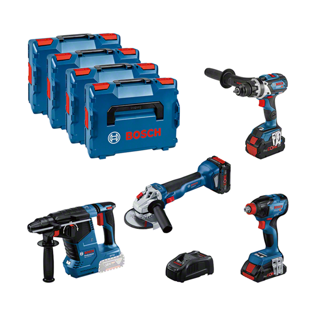 Bosch 4 Tool 18V Profi Set (GSR;GDX;GWS;GBH) (0 615 990 N32)