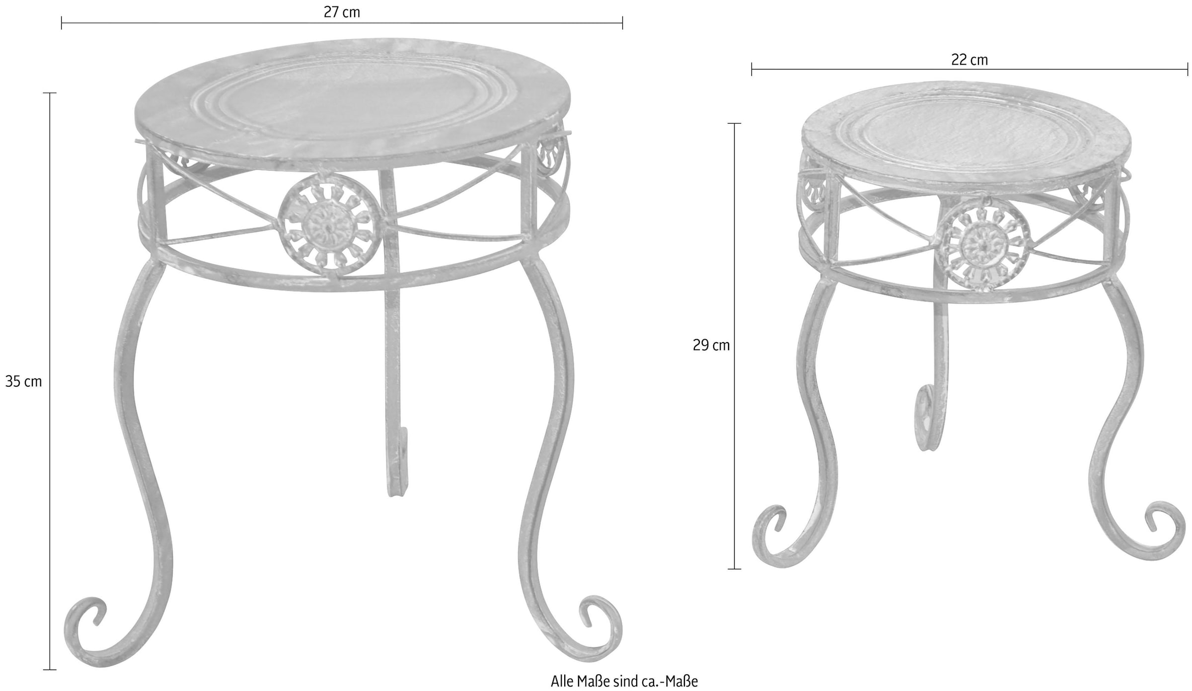 HOFMANN LIVING AND MORE Blumenhocker »Blumenständer im Shabby Look« Set, 2 Stk. tlg. mit verspielten Verzierungen aus lackiertem Metall