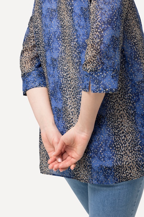 Bluse, Punkte-Streifen, A-Linie, Tunika-Ausschnitt, 3/4-Arm